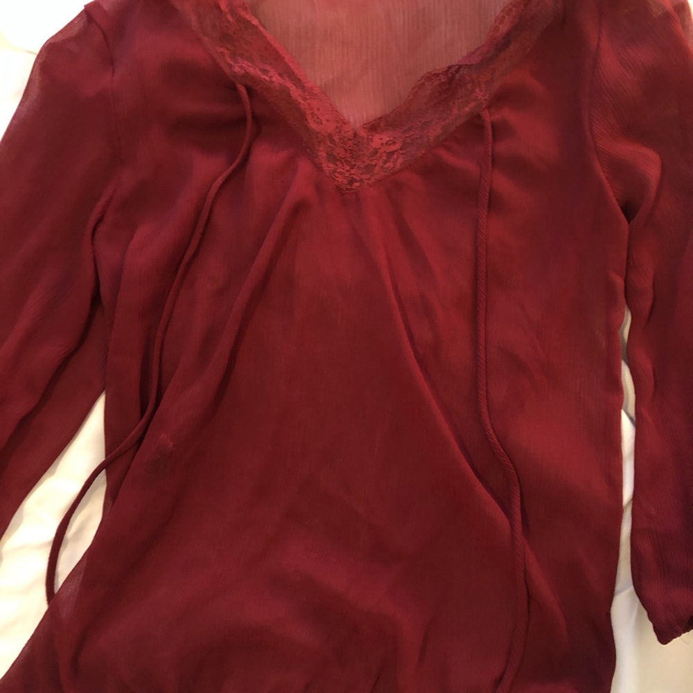 Sheer red long sleeve with lace color and strings